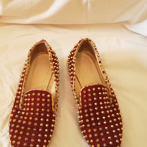 Christian Louboutin ROLLING SPIKES FLAT VELVET PONY JUNGLE Loafer size 40 - Picture 2 of 9